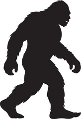 Fototapeta premium Bigfoot Walking Through the Forest SilhouetteMysterious Sasquatch in the Shadows VectorLegendary Bigfoot in Mountain Fog SilhouetteCryptid Creature Footprint Trail Vector ArtBigfoot Sighting i