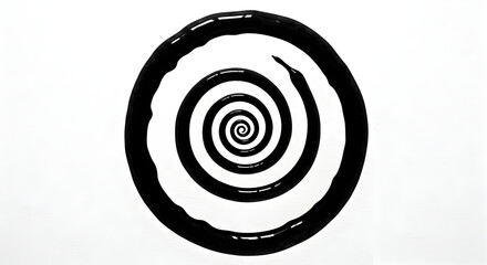 Naklejka premium Black Ink Spiral Design Against White Backdrop Creates a Sense of Depth