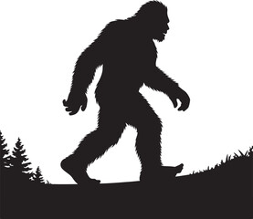 Fototapeta premium Bigfoot Walking Through the Forest SilhouetteMysterious Sasquatch in the Shadows VectorLegendary Bigfoot in Mountain Fog SilhouetteCryptid Creature Footprint Trail Vector ArtBigfoot Sighting i