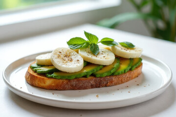 Tempting Avocado Caprese Toast: Clean Food Photography with Overcast Natural Light