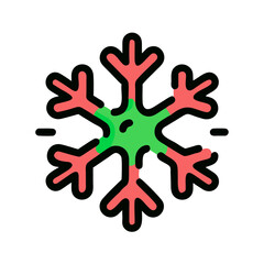 Obraz premium Colorful snowflake in red and green on a white background representing winter and festive cheer