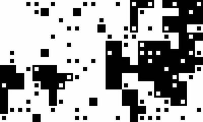 Abstract black and white pixel art background.  Dynamic, contrasting squares create a visually striking, modern design perfect for tech, data, or digital themes.