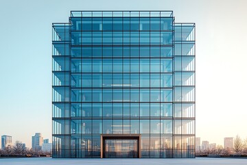 Fototapeta premium Commercial glass building in modern skyline high resolution picture
