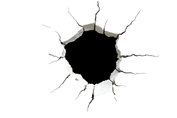 Hole in the Wall with Cracked Surrounding Texture. Deep hole in a white wall with cracks around it