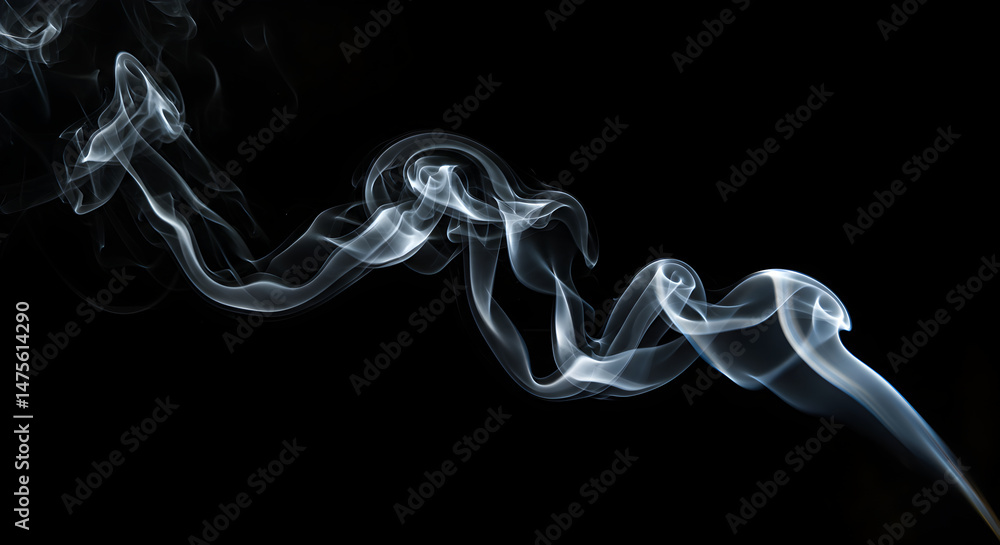 Poster abstract swirls of smoke creating ethereal patterns on a black canvas