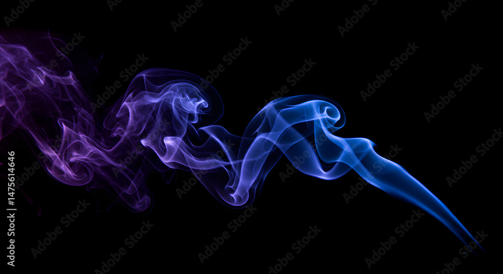 Poster elegant swirls of colored smoke creating an abstract design on black background