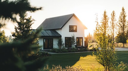 Sprawling Farmhouse with Black and White Exterior and Metal Roof