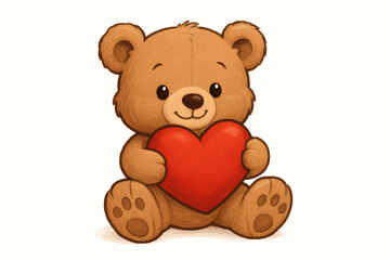 Cute Teddy Bear Holding a Red Heart &ndash; Perfect for Valentine's Day Gift Design, white background