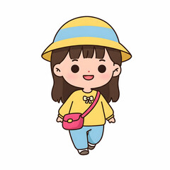 Happy Walking Kindergarten Girl
