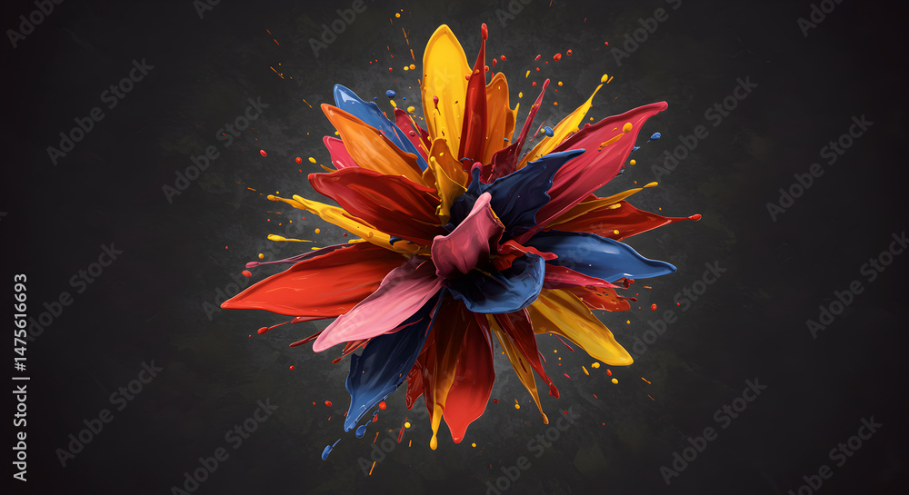 Poster vibrant hues bursting forth from a central point creating a floral design