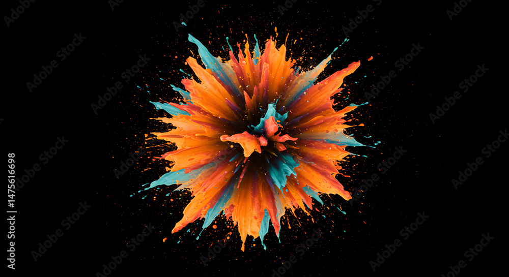Poster dynamic splash of vivid colors forming an abstract burst on dark backdrop