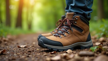 Close-up of sturdy hiking boots, laces tied, ready for adventure , gear, athletic shoes