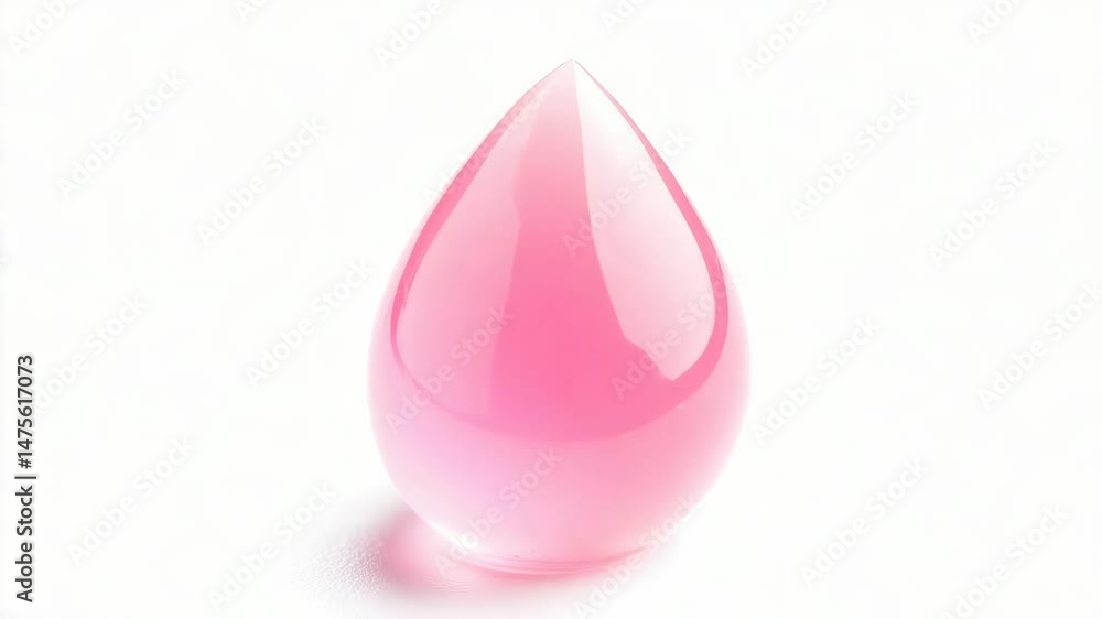 Poster a small pink tear drop-shaped object sits on a clean white surface