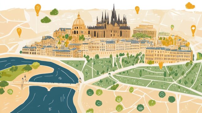 Cityscape map, charming European town