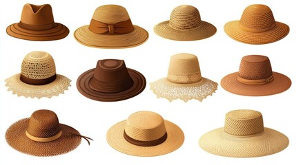 Variety of Brown and Beige Straw Hats