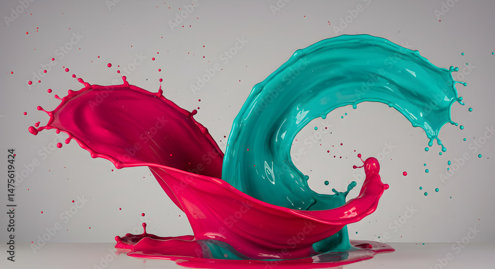 Poster dynamic clash of liquid colors creating abstract splashes in motion