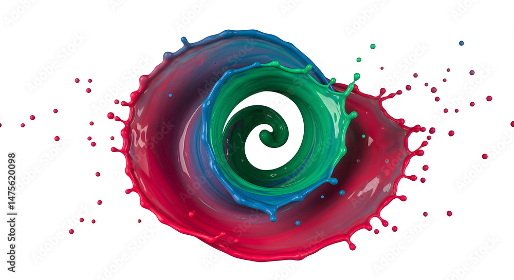 Poster dynamic cascade of vibrant paint swirls in a mesmerizing isolated splash