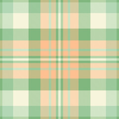 Soft pastel plaid pattern in peach, green, and cream.  Perfect for textiles, website backgrounds, or crafting projects.  This calming, seamless design evokes feelings of spring and tranquility.