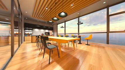ガラス張りのミーティングルーム　3DCGレンダリング
