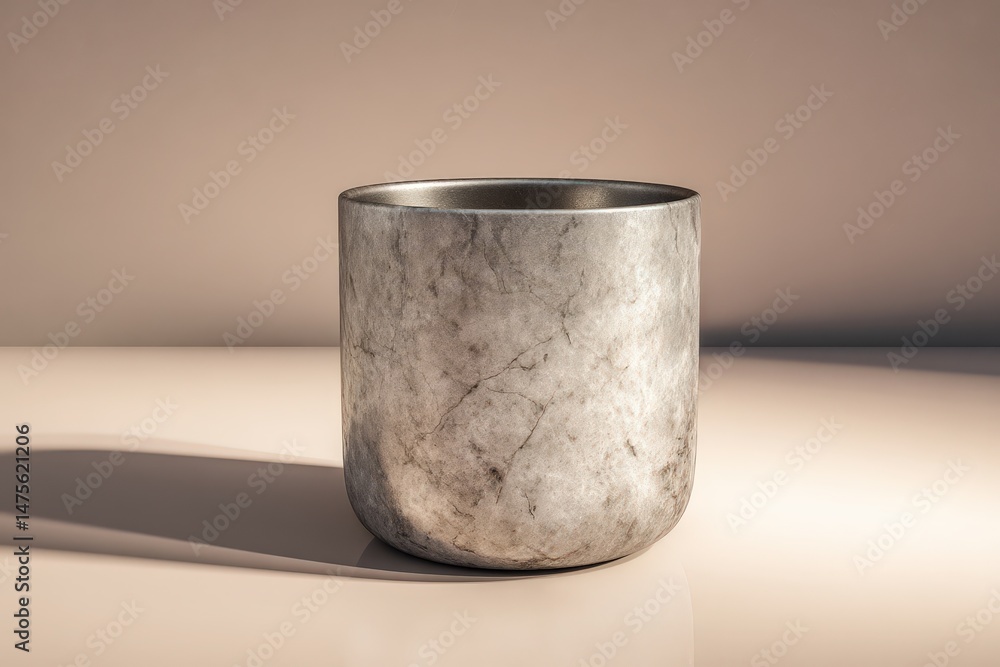 Poster A metallic cylindrical container with a textured surface.