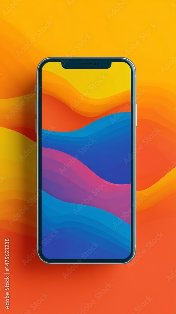 Poster abstract display of fluid gradients on a modern smartphone, vibrant and smooth