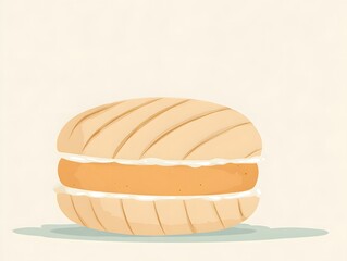Delightful Concha Sweet Bread: A close-up illustration showcases a concha, a beloved Mexican sweet bread, with its signature ridged topping and inviting cream filling.