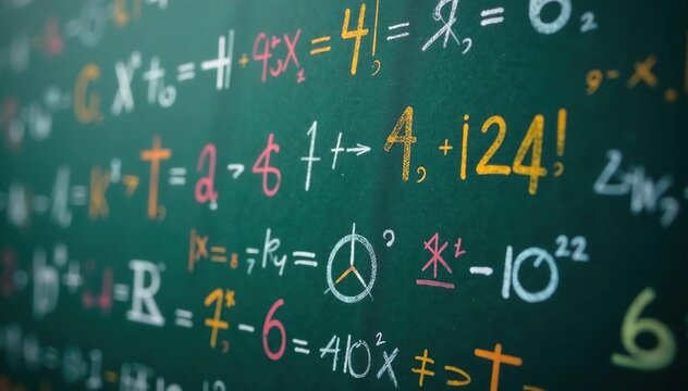Close-up shot of various mathematical symbols written on a chalkboard , study, constant