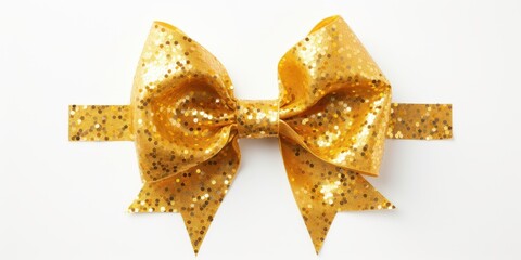 Bright and Shiny Gold Bow with Sparkling Sequins for Gifts, Decorations, Crafting, Fashion Accessories, and Celebration Themes