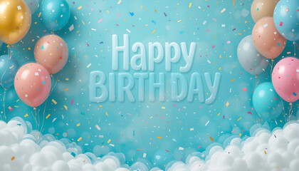 Happy Birthday Celebration with Balloons and Confetti