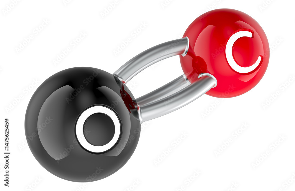 Poster co carbon monoxide, molecule. 3d rendering isolated on transparent background