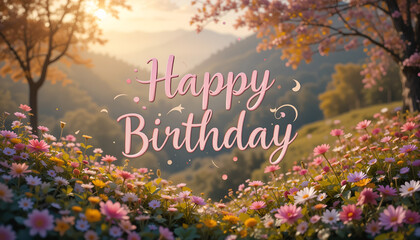 Happy Birthday in a Blooming Garden