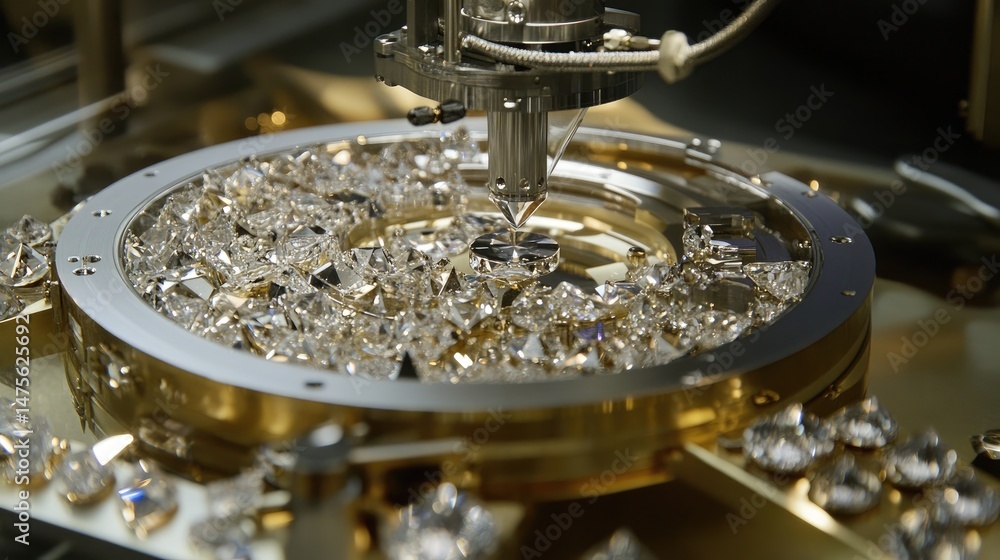 Aufkleber faceting machine setup with lap discs and water drip system surrounded by gemstone samples