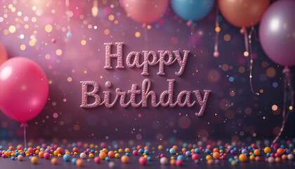 Sparkling Happy Birthday with Balloons and Confetti