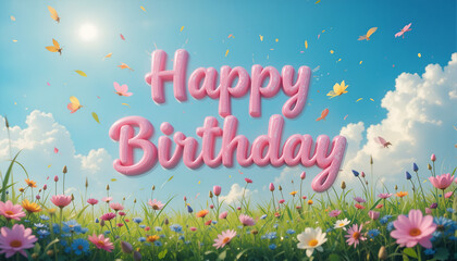 Happy Birthday in a Colorful Meadow