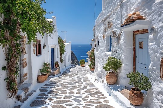 Fototapeta Peaceful greek village narrow street high resolution picture
