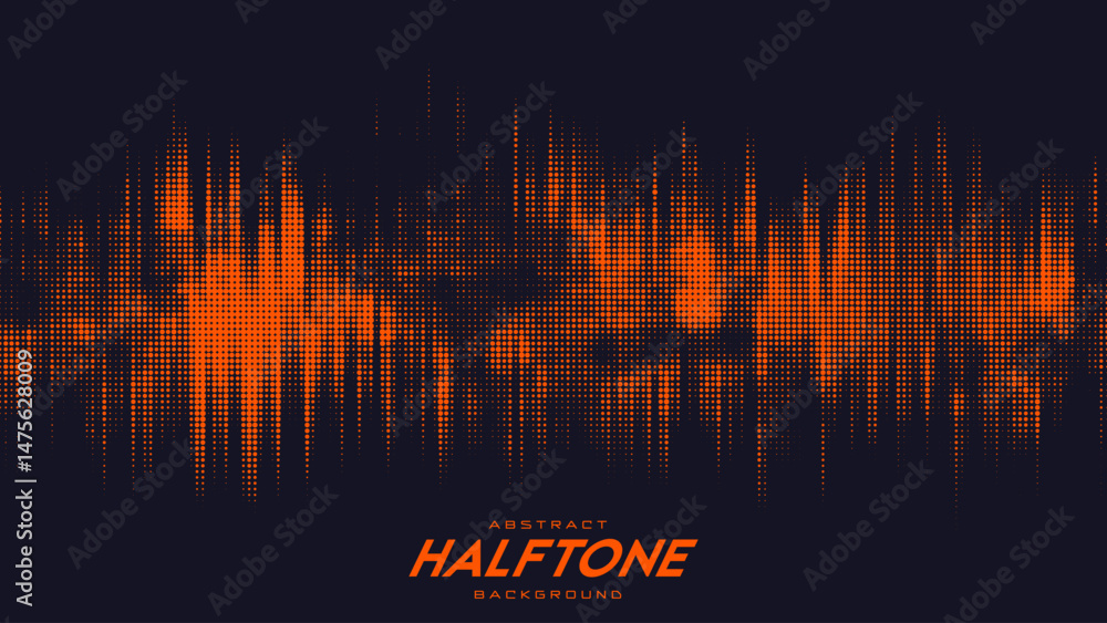 Poster abstract vector torn orange halftone sound wave. scrathed dotted texture element.