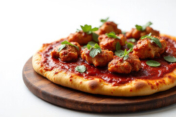 Delicious BBQ Chicken Pizza: Rustic Corner Food Photography with Hard Side Light and Clean Style