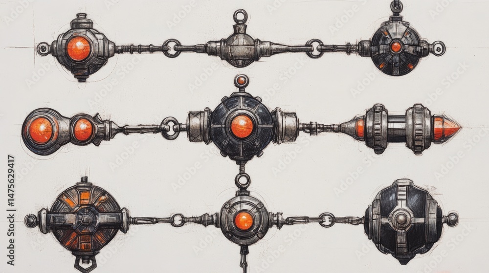 Aufkleber jewelry rendering in sketchbook showing different styles of gemstone clasps and fasteners