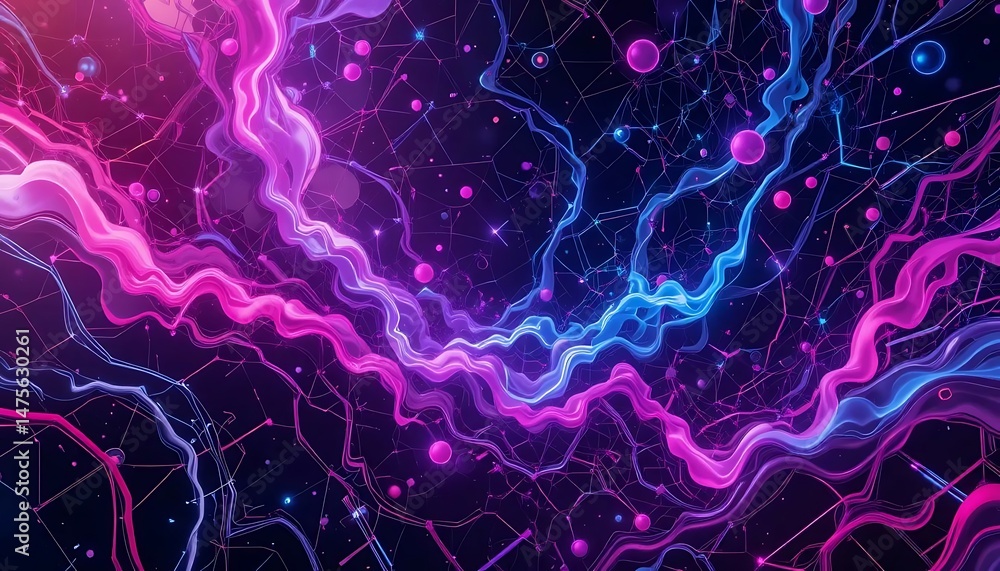 Aufkleber abstract luminous lines and spheres create a dynamic network of vibrant energy on a dark backdrop.