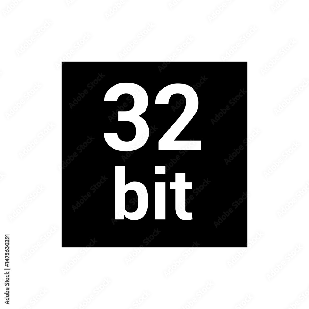Poster a simple graphic featuring the text thirty two bit in white against a solid black background design 