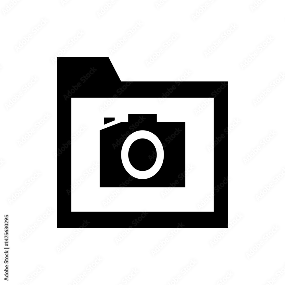 Aufkleber a black and white icon of a folder containing a camera image representing a photo album or gallery v