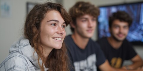 Obraz premium Young caucasian female and male teens smiling in casual setting