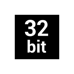 A simple graphic featuring the text thirty two bit in white against a solid black background design element