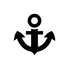 A black nautical anchor with a circular ring on top, symbolizing maritime security and stability at sea