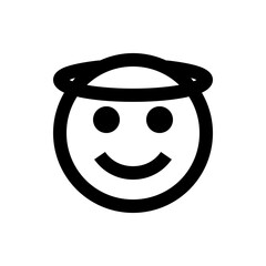 Angelic smiley face with a halo above its head in a simple black and white outline illustration style image