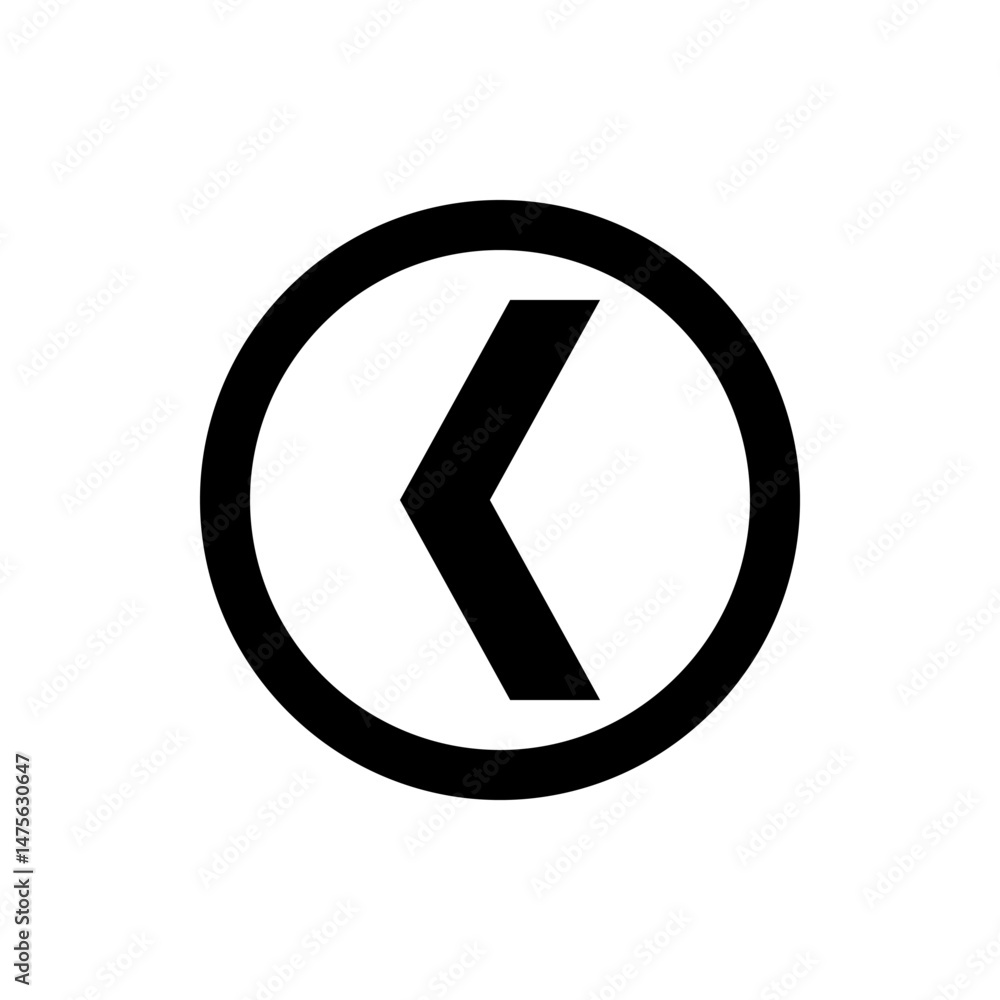 Aufkleber black arrow pointing left enclosed within a black circle on a white background simple graphic design
