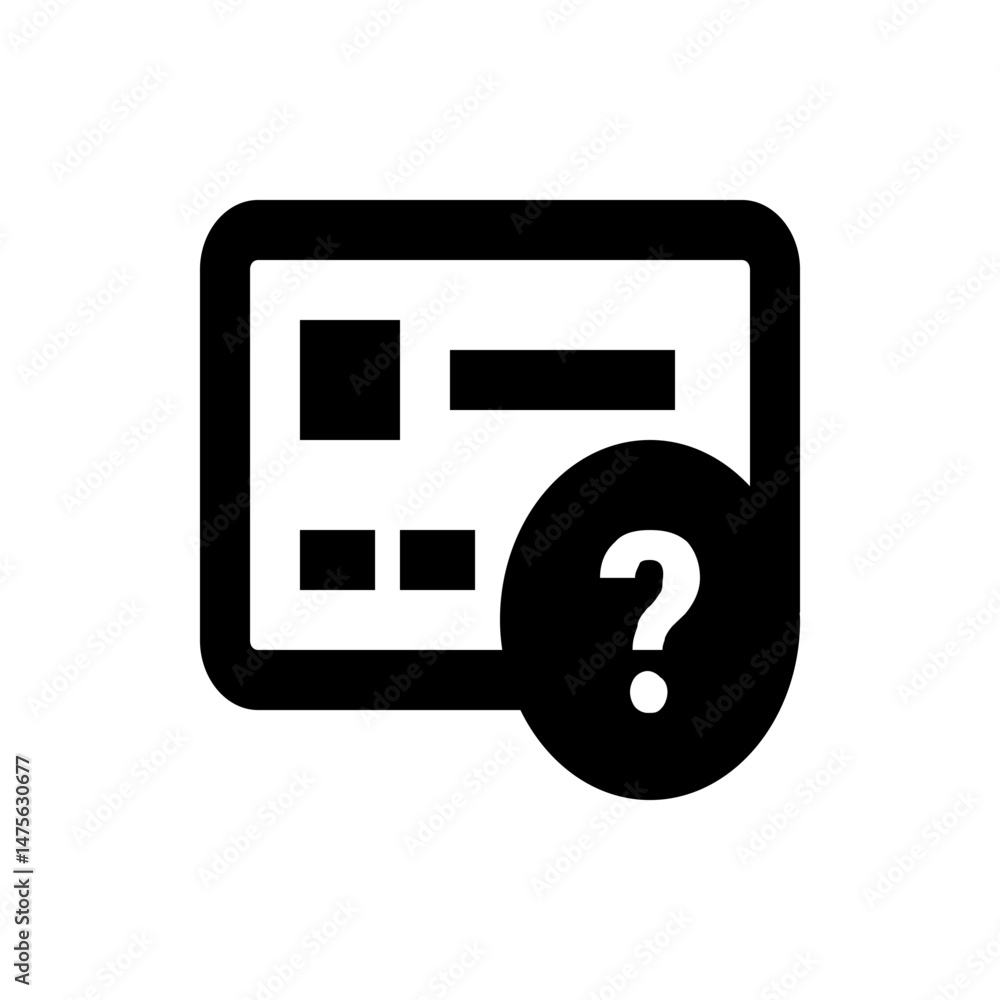 Poster illustration of a document with blocks and a question mark in a circle on the bottom right corner