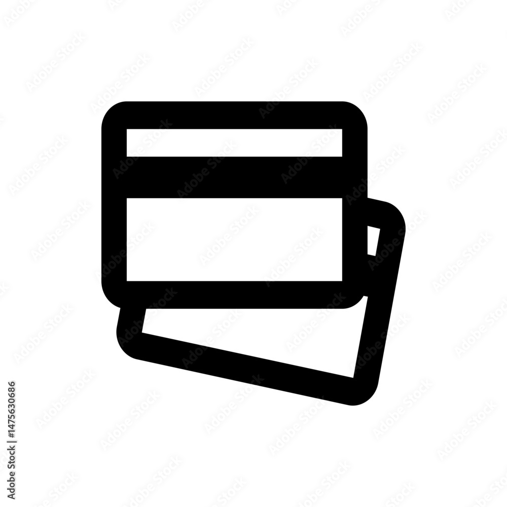 Poster illustration of two rectangular cards stacked on top of each other with rounded corners in black and