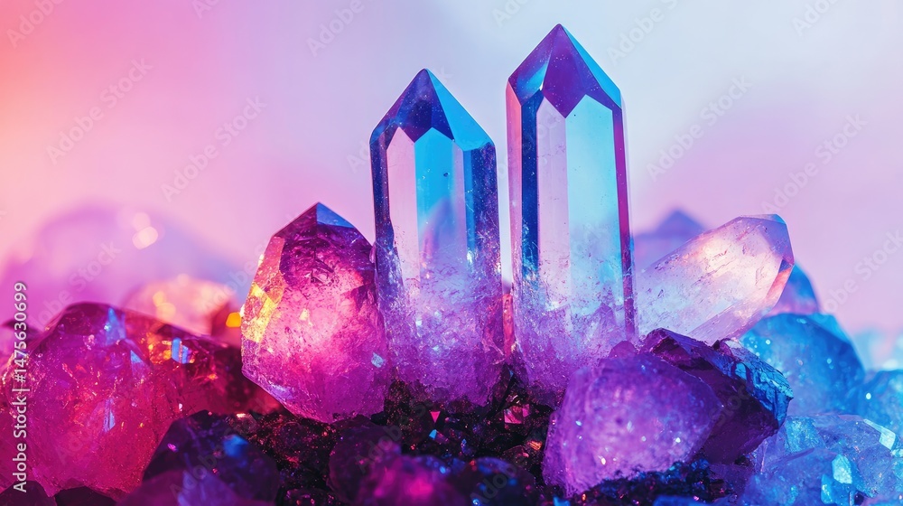 Poster macro of a finished gemstone under x magnification beside its faceting notes and reference image