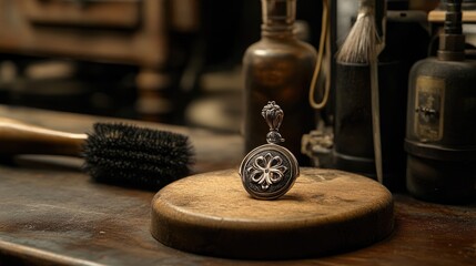 Luxury pendant on polishing block with rotary brushes and buffing compound nearby